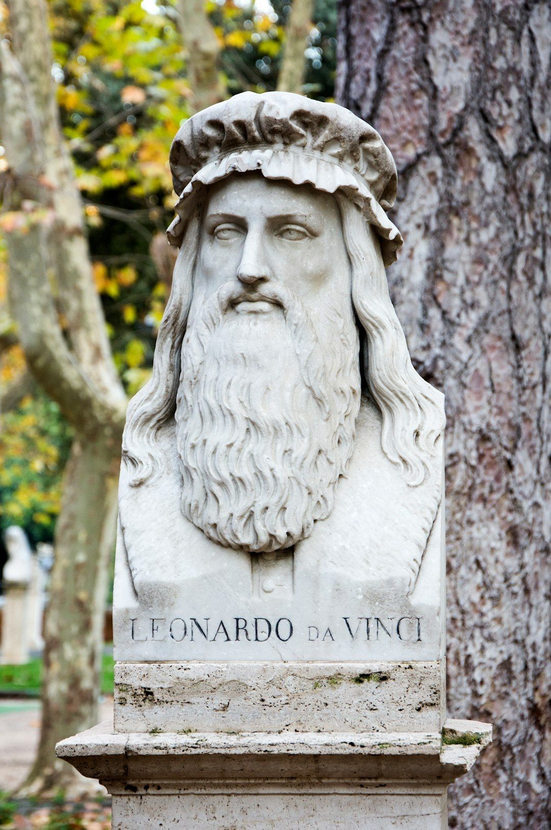 A statue of Leonardo Da Vinci in Rome, Italy