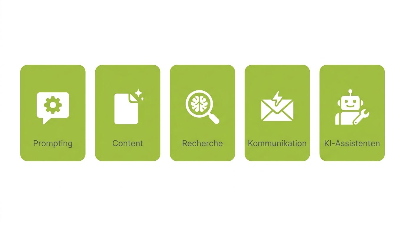 Die 5 KI-Kompetenzfelder für Selbstständige — Prompting, Content, Recherche, Kommunikation, Assistenten