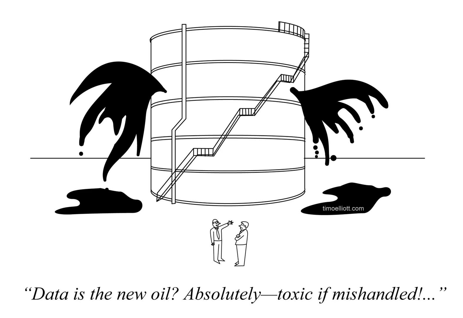Cartoon of data as the new oil - toxic of mishandled