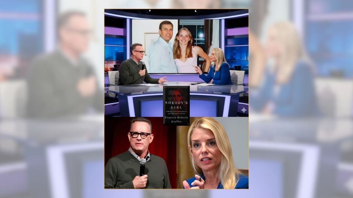An image shows a white man and woman sitting across from each other at a table. Behind them, another white man and woman are pictured together. At the bottom of the image, the man and woman from the table are pictured individualy. In the middle of the whoe image, a book cover is shown.