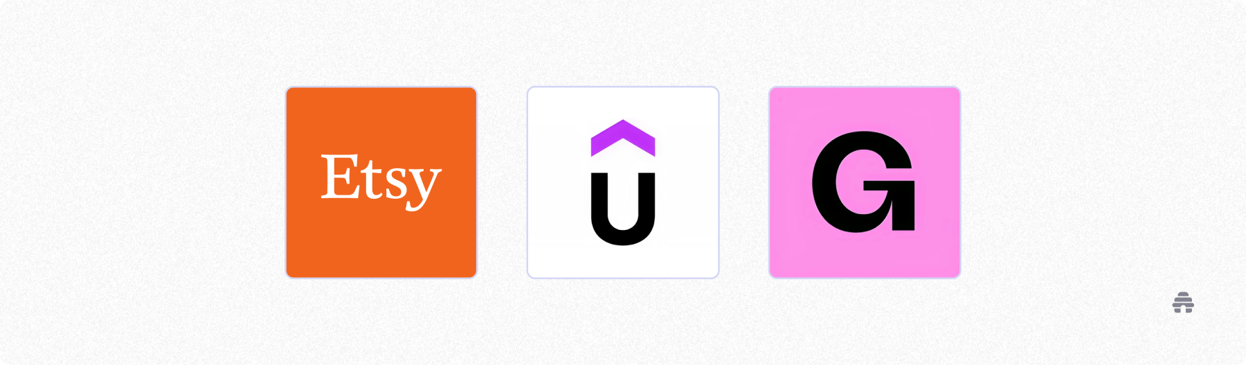 Logos of Etsy, a digital product platform, and Gumroad shown side by side, representing marketplaces creators use to sell products alongside beehiiv monetization.