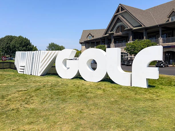 Bolingbrook, IL, USA - August 9, 2025: Liv Golf sign at the Bolingbrook Golf Club. Liv Golf is a professional men's golf tour, which is financed by Public Investment Fund.