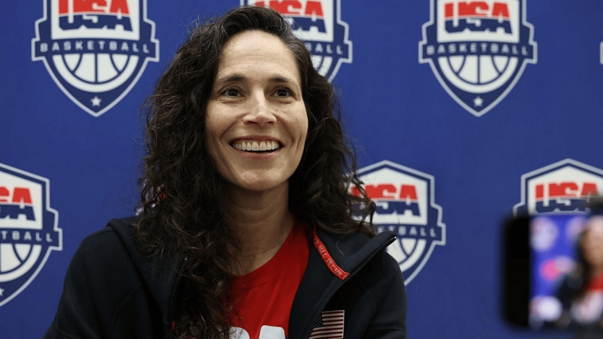 Sue Bird talks to the media during the United States Women's Basketball Team Training Camp on December 12, 2025 at Duke University in Durham, North Carolina.
