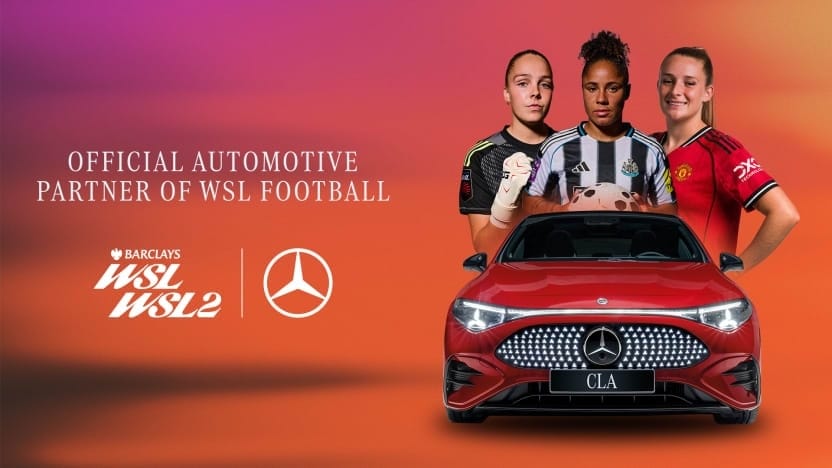 A graphic advertising Mercedes-Benz as the WSL and WSL2's automotive partner
