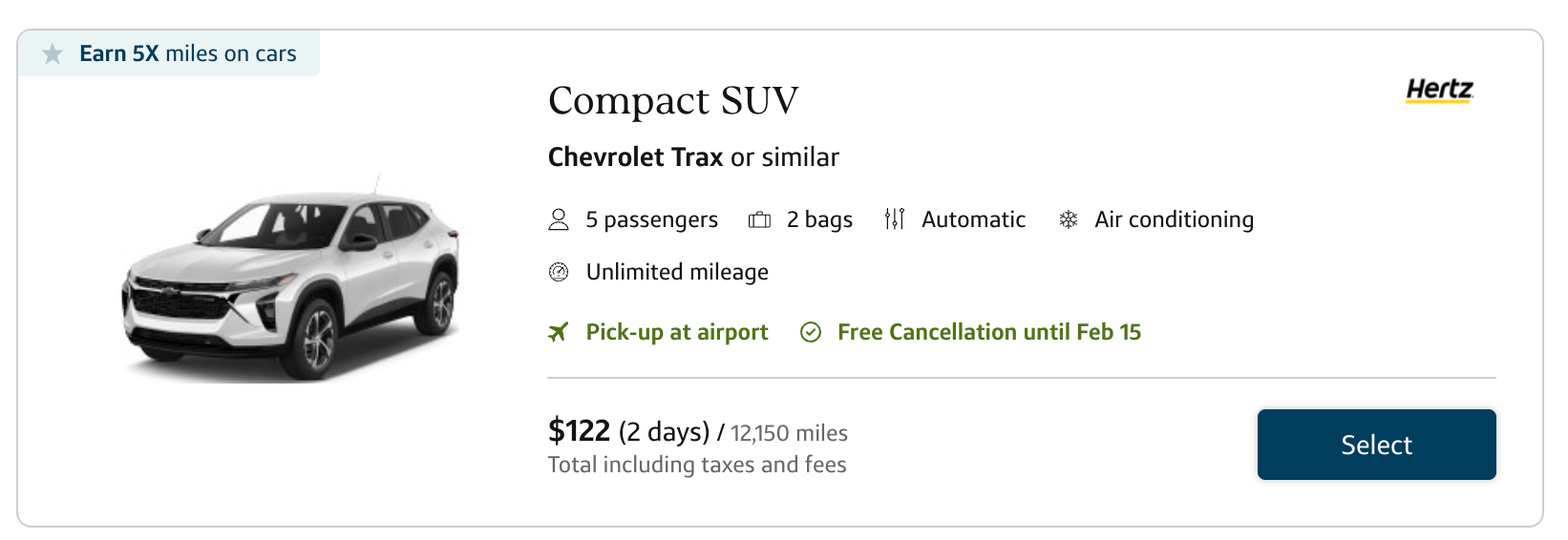 2-day car rental for $122