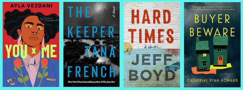 Book covers for You X Me, The Keeper, Hard Times, Buyer Beward