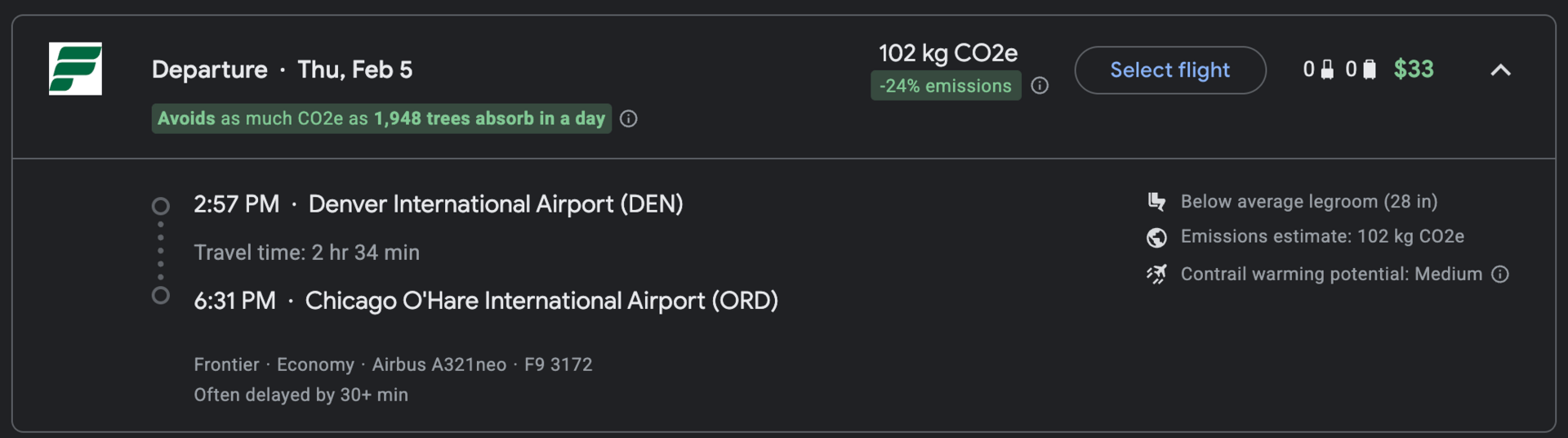 Example of a cheap positioning flight to Chicago