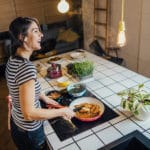 cooking in kitchen