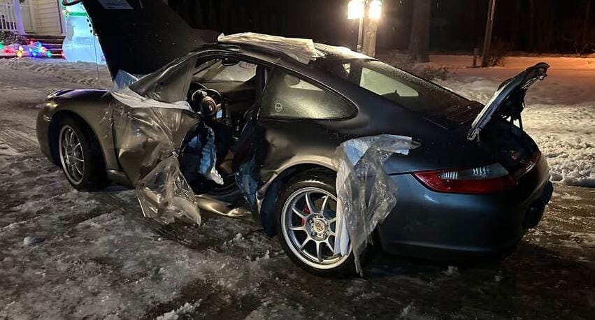T-boned 2008 Porsche 997 911 Carrera with significant side damage, listed for $1,524 in Fairview, PA as owner considers parting out.