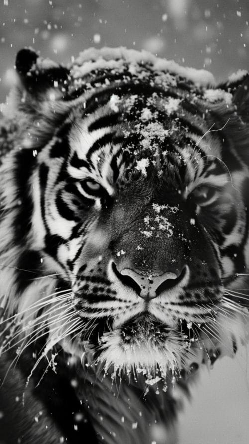 Snow Kissed Elegance: Tiger in Black & White