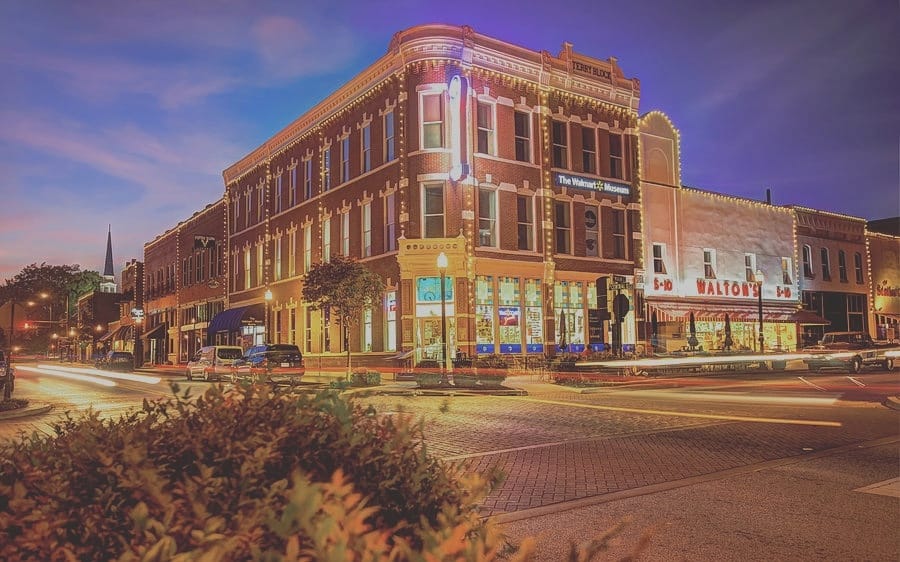 Downtown Bentonville at night 