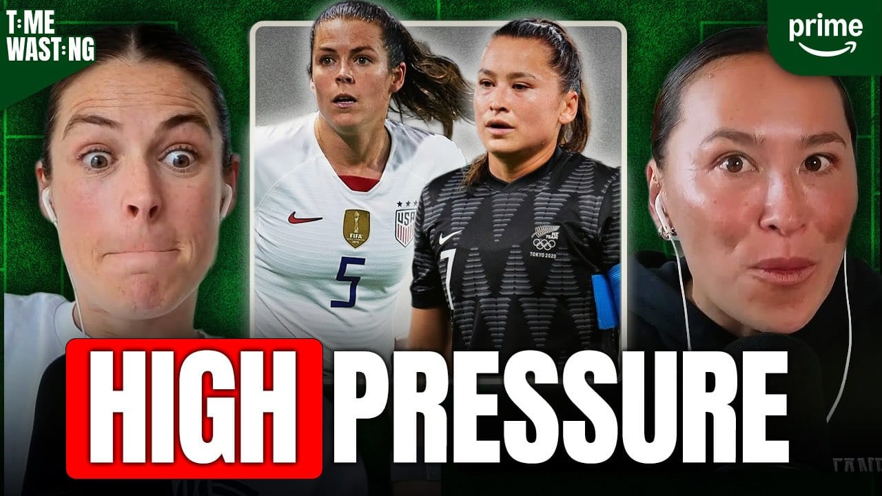 Graphic for JWS soccer show Time Wasting featuring Kelley O'Hara and Ali Riley.