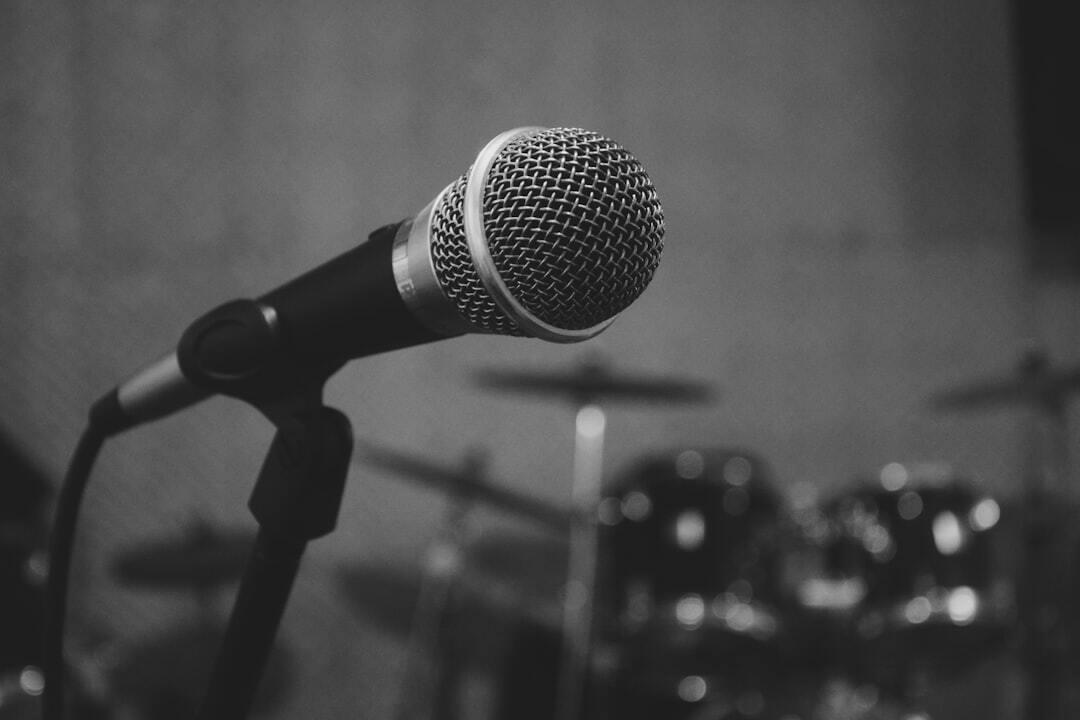 A beautiful microphone in a recording studio. This picture was taken a few minutes before a Hardcore / Metal band start the rehearsal.