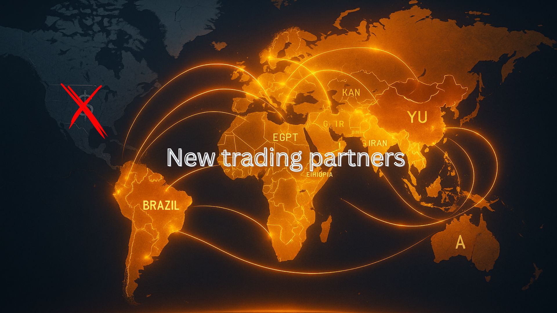 China’s trade routes spreading across the world map, showing shifting global connections