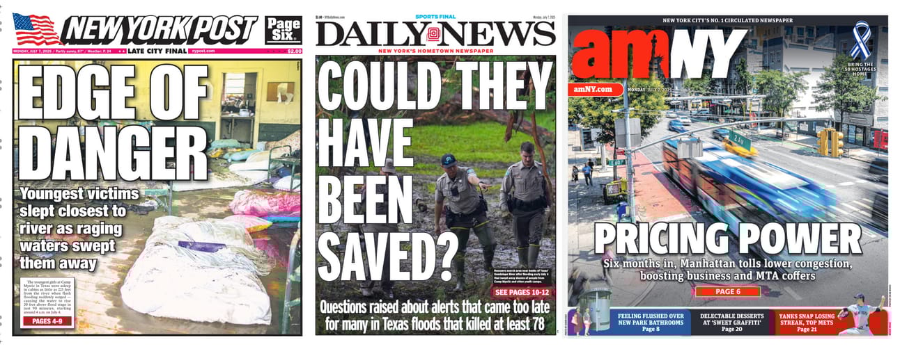 New York Newspaper Front Pages for July 7th, 2025