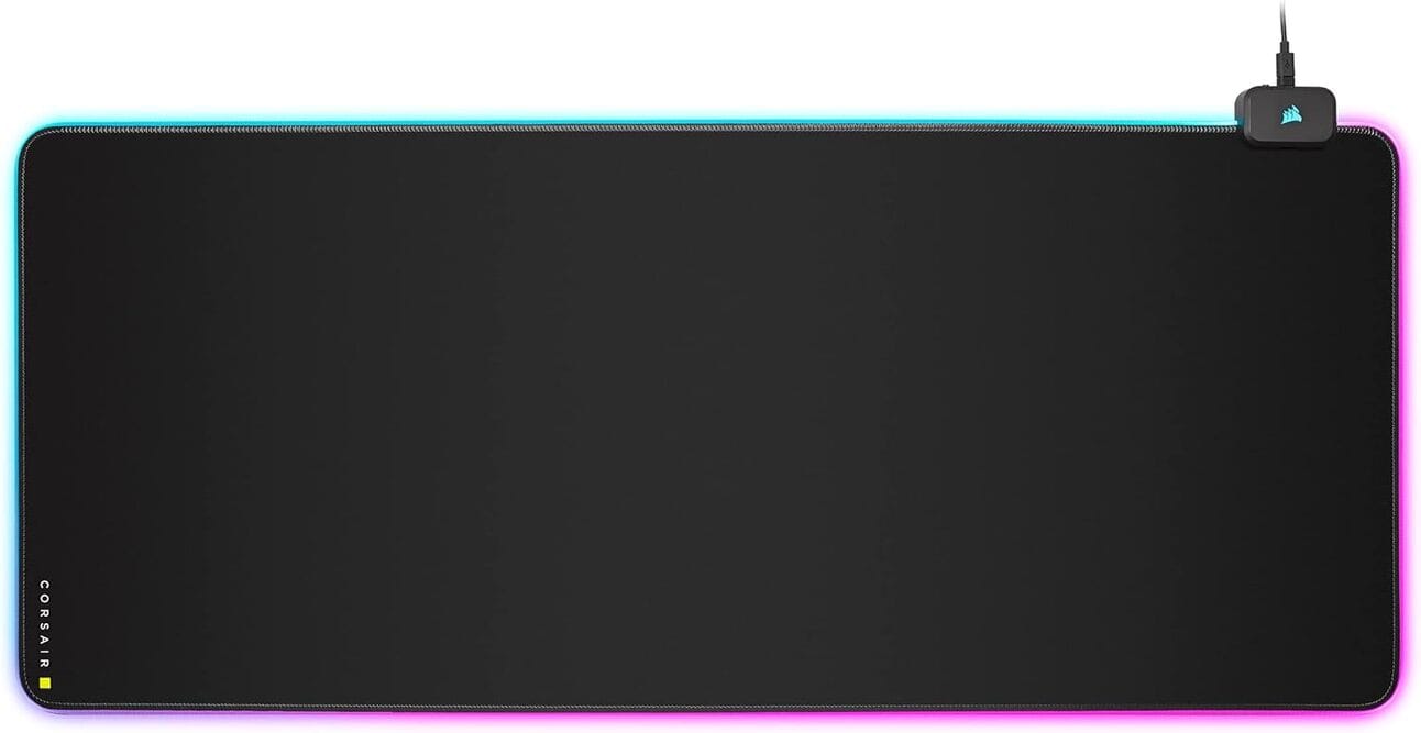 Corsair MM700 RGB – The Extended Beauty An extra-wide RGB-lit mouse pad covering a full desk setup, perfect for low-sensitivity Apex Legends players and unified gaming stations.