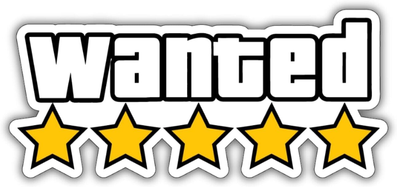 GTA-Inspired Sticker Pack Alt Text: Vinyl sticker pack featuring GTA-style parody logos and icons, great for decorating laptops, consoles, and water bottles.