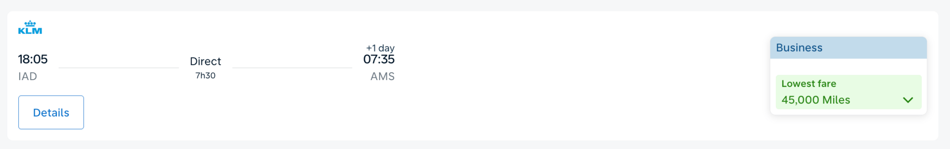 Washington to Amsterdam for 45,000 miles