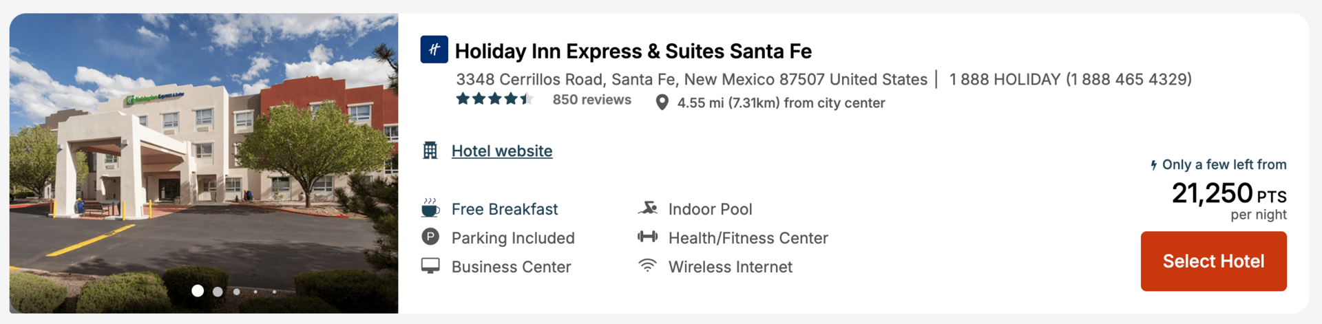 Holiday Inn Express for 21,250 points per night