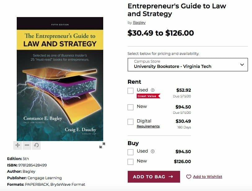 The Entrepreneur's Guide to Law and Strategy Bookstore Price