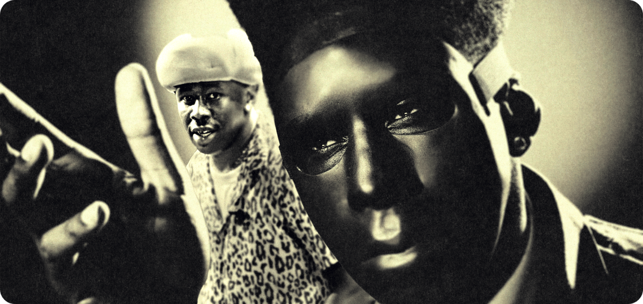 Tyler the creator in front. ofhis album cover