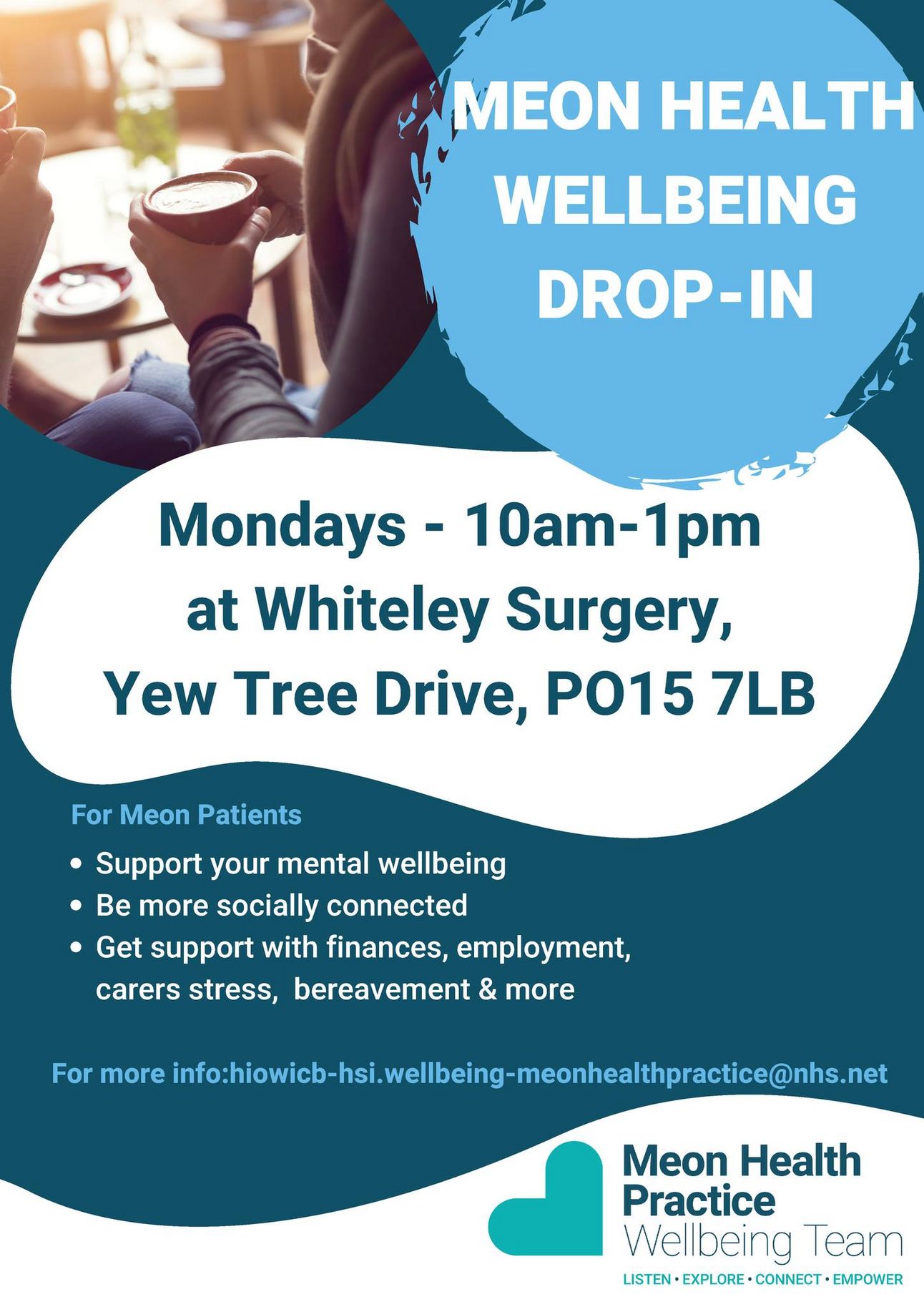 poster for drop in sessions, with people chatting