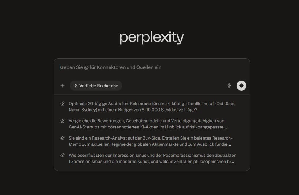 perplexity Chat mit Deep-Research-Modus