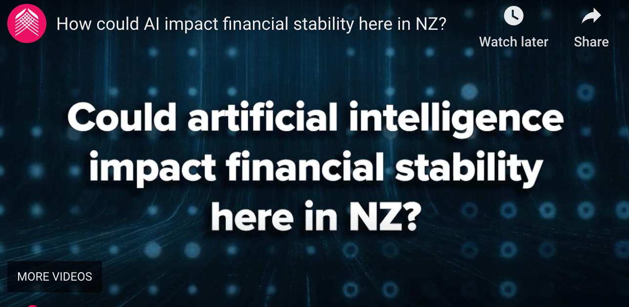 Screenshot from the RBNZ video covering how AI could impact New Zealand’s financial stability.