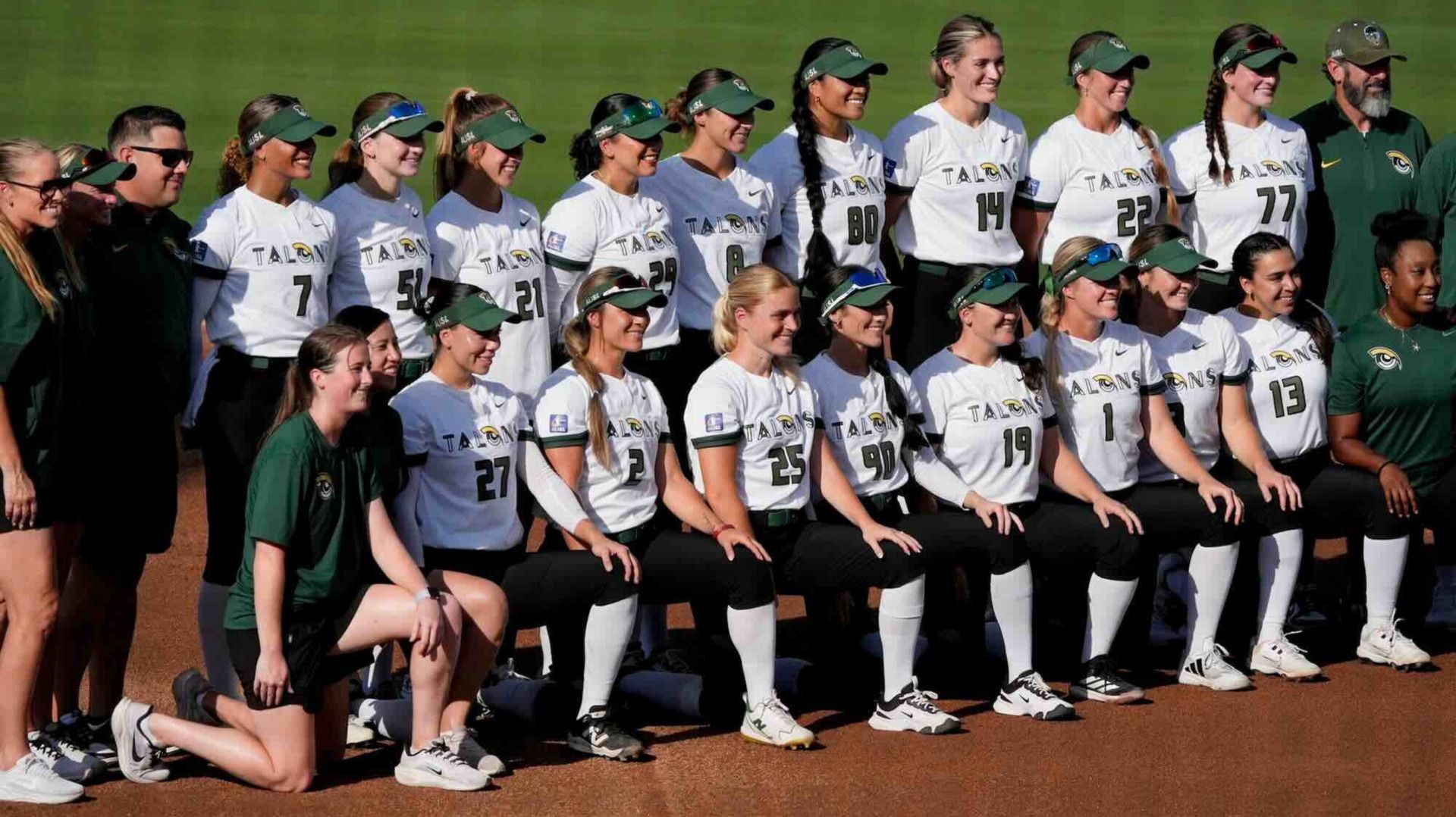 Former University of Alabama star pitcher Montana Fouts returned to Rhoads Stadium for the first time as a professional, pitching for the Talons of the Athletes United Softball League as they played the Volts.