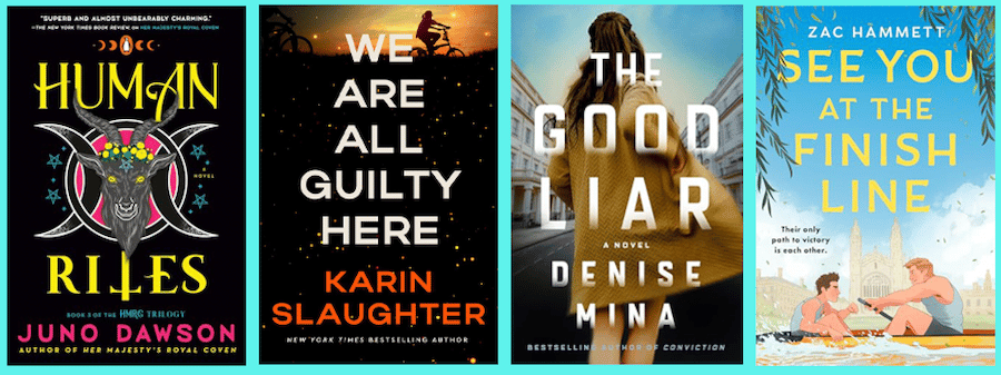 book covers human rites, we are all guilty here, the good liar, see you at the finish line