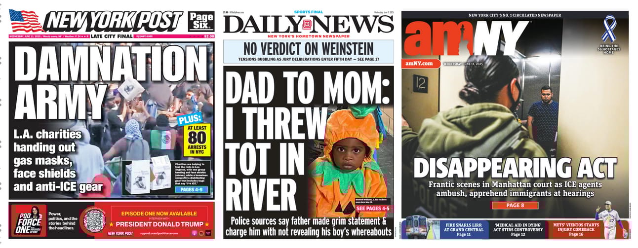 New York Newspaper Front Pages for June 11th, 2025