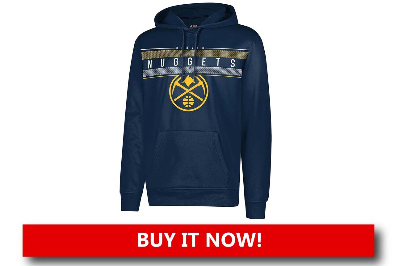 Nuggets “Mile High Champs” Hoodie Alt text: "Denver Nuggets hoodie with 'Mile High Champs' graphic and trophy design, celebrating the 2023 title."