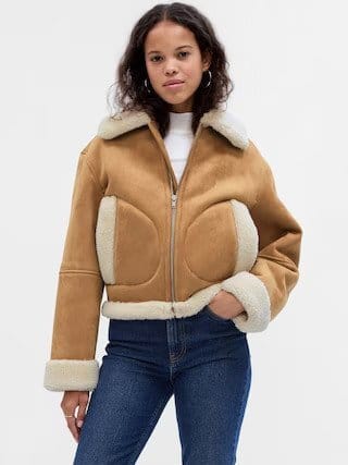 Click for more info about Faux-Suede Sherpa-Trim Jacket