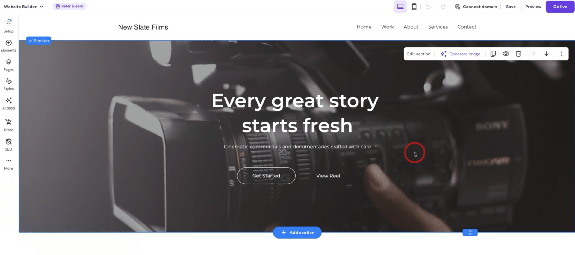Generate the first draft inside Hostinger