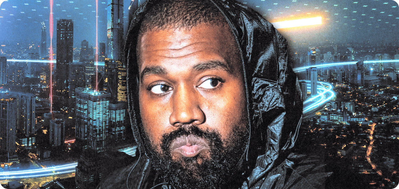 Ye in front of a city