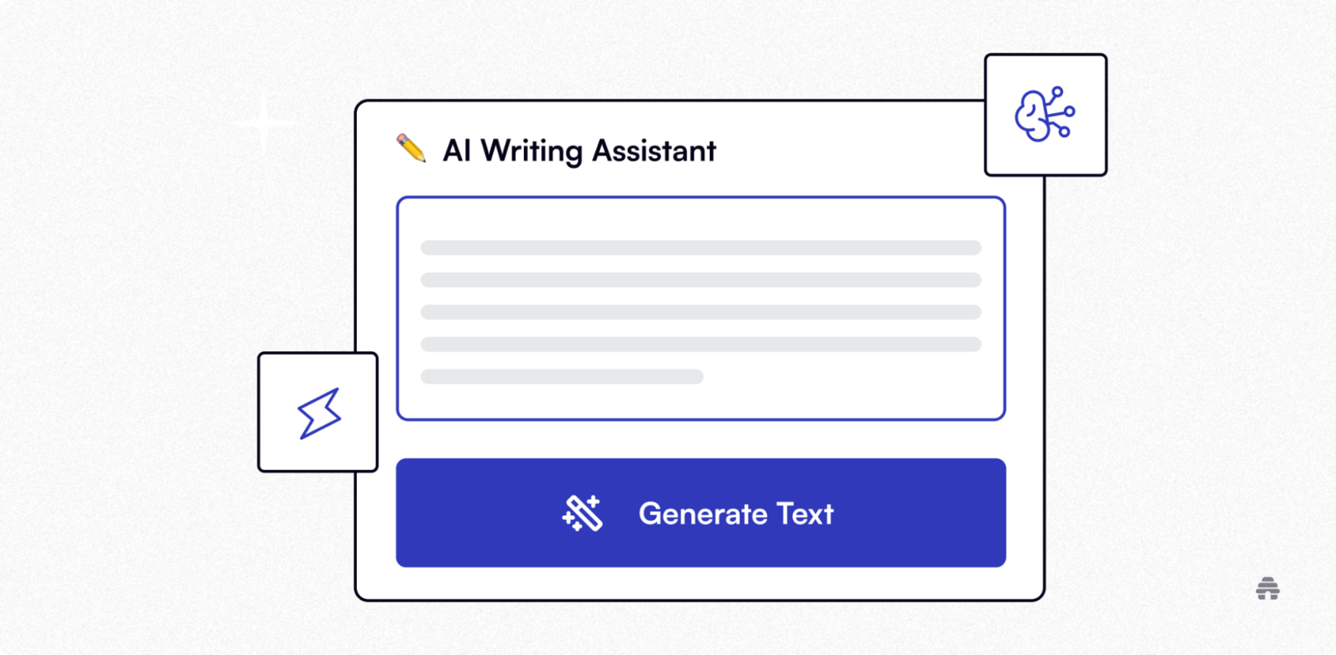 Illustration of an AI Writing Assistant interface with a “Generate Text” button, representing beehiiv’s AI-powered tool that helps creators quickly draft engaging newsletter content.