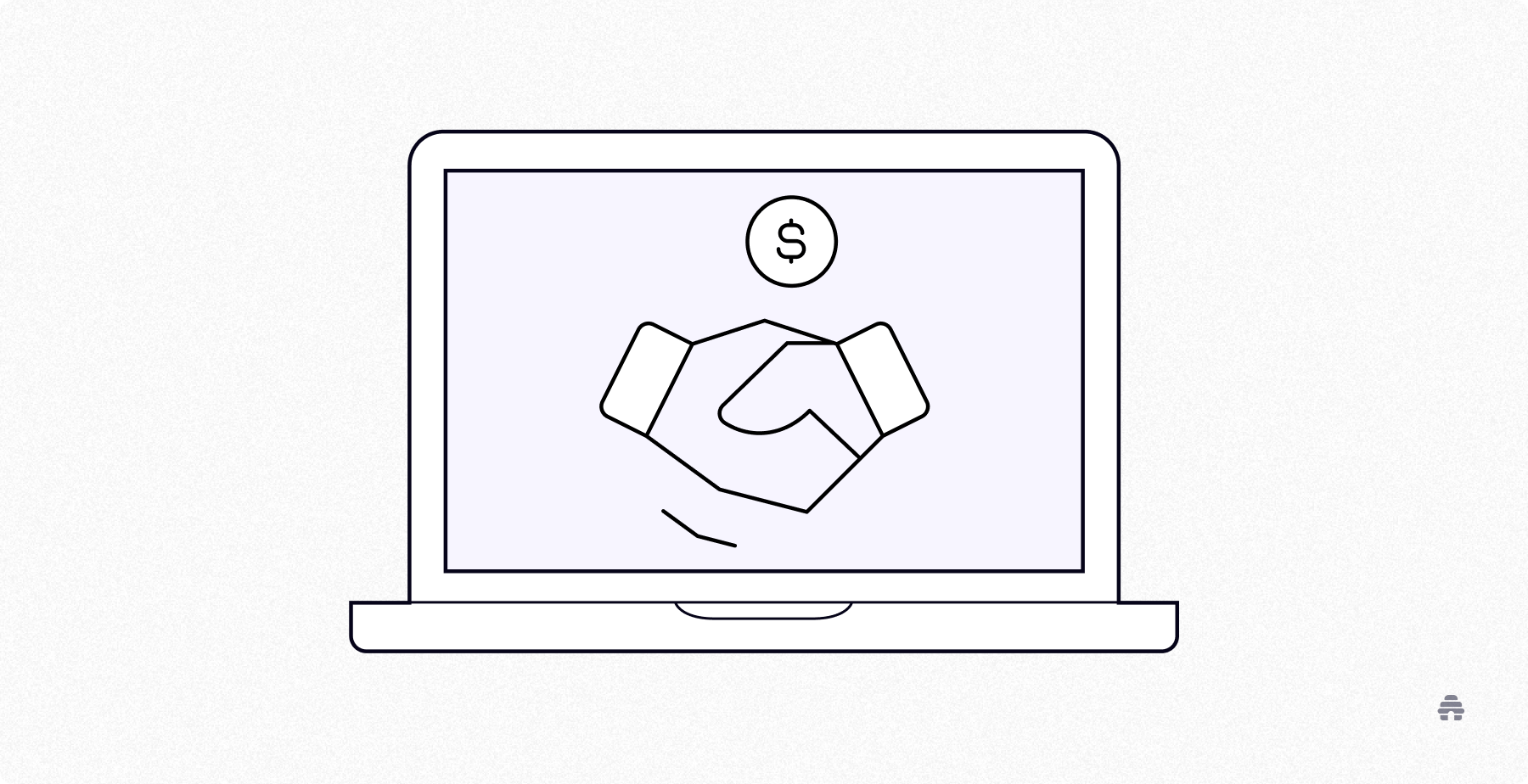 Laptop screen displaying a handshake icon with a dollar symbol above it, representing how creators can secure paid partnerships and sponsorship deals through beehiiv.