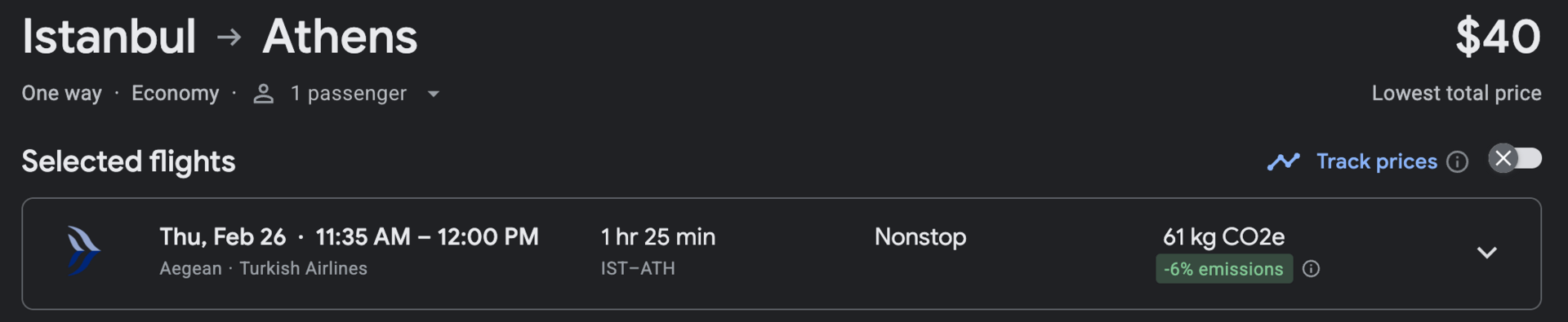 Istanbul to Athens for $40