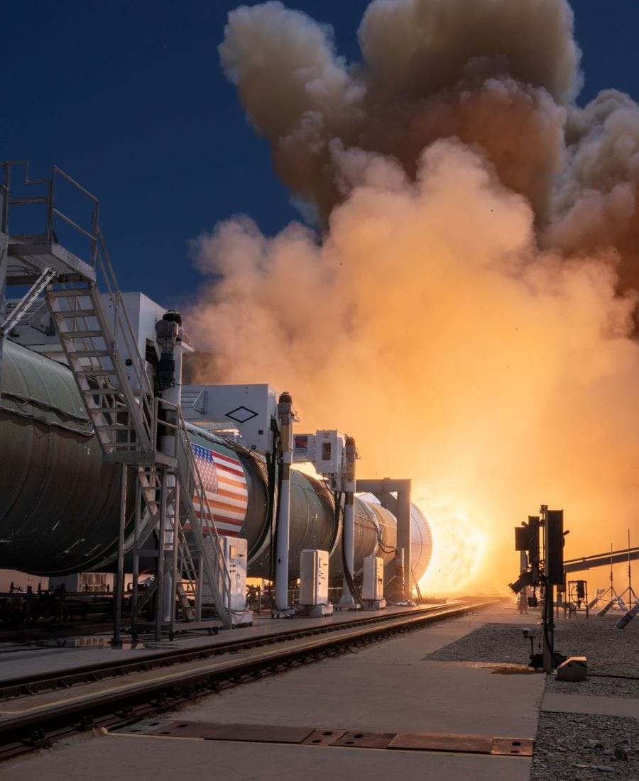 During the test: the 156-foot-long BOLE is the world’s largest and most powerful segmented solid rocket motor built for human spaceflight and produced over 4 million pounds of thrust.