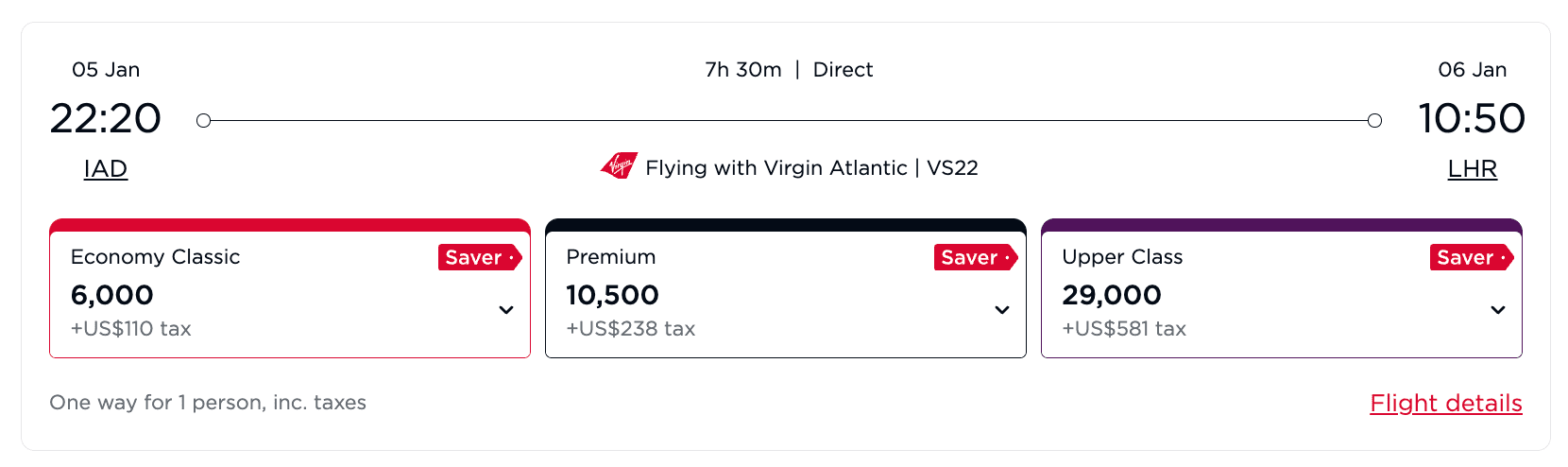 Virgin Award Rates