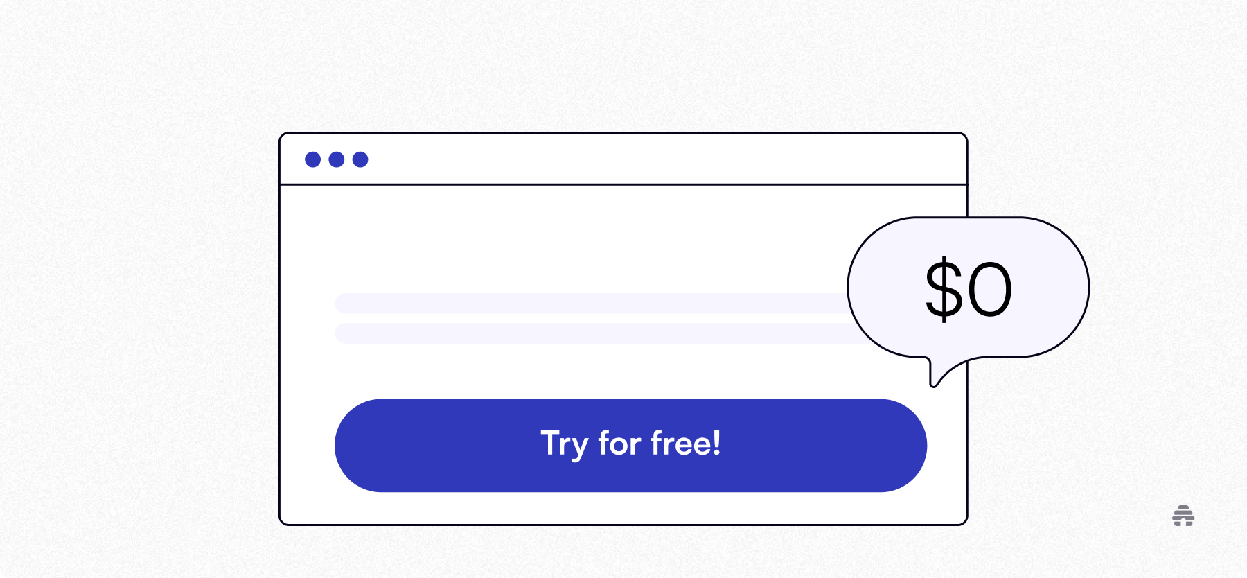 Illustration of a website sign-up card with a ‘Try for free’ call-to-action and a $0 price label, emphasizing a free trial for a creator or newsletter platform like beehiiv. The visual highlights zero-cost onboarding to drive conversions.
