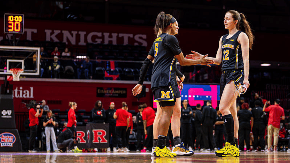 SYLA SWORDS (12) of the Michigan Wolverines is announced as a starter before an NCAA women's basketball game at Jersey Mike's Arena in Piscataway, United States, on January 22, 2026