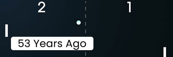 Black screen with two white paddles and a ball from Atari’s 1972 game Pong.