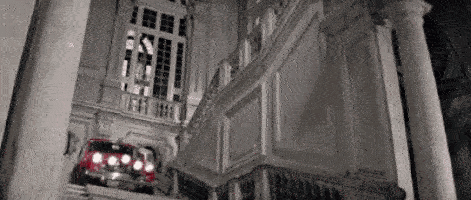 Mini Clubman cars driving down a staircase