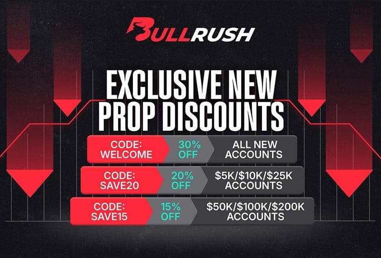 llRush Prop trading platform highlighting 2026 opportunities and account discounts for disciplined traders