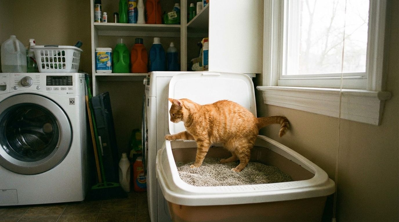 cat in litter box