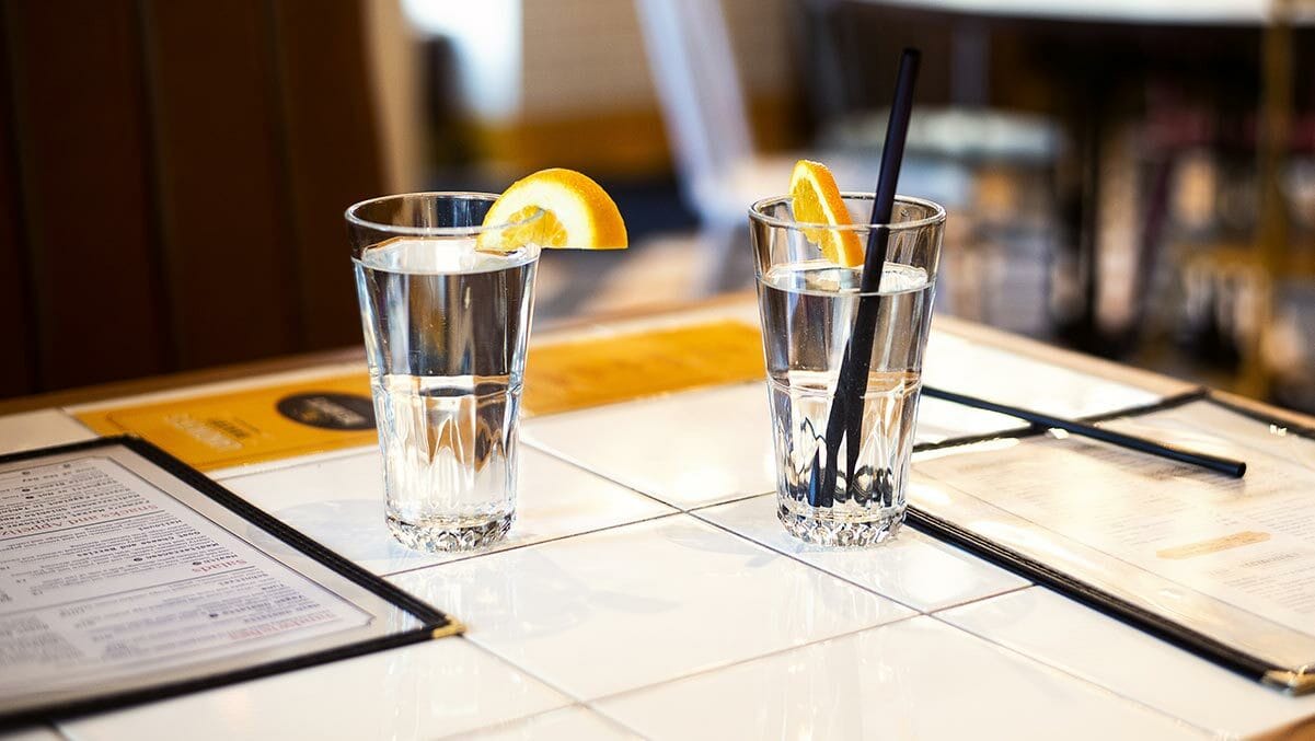 fresh water on restaurant table