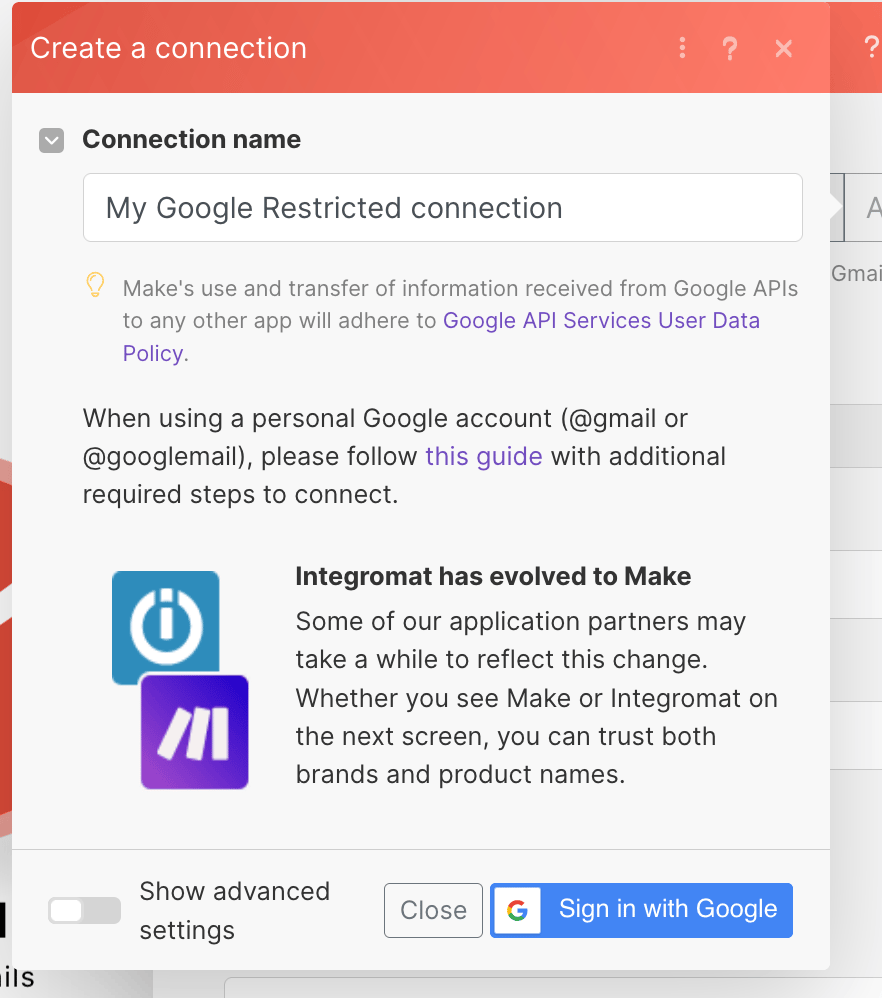 Créer une Oauth pour gmail sur make