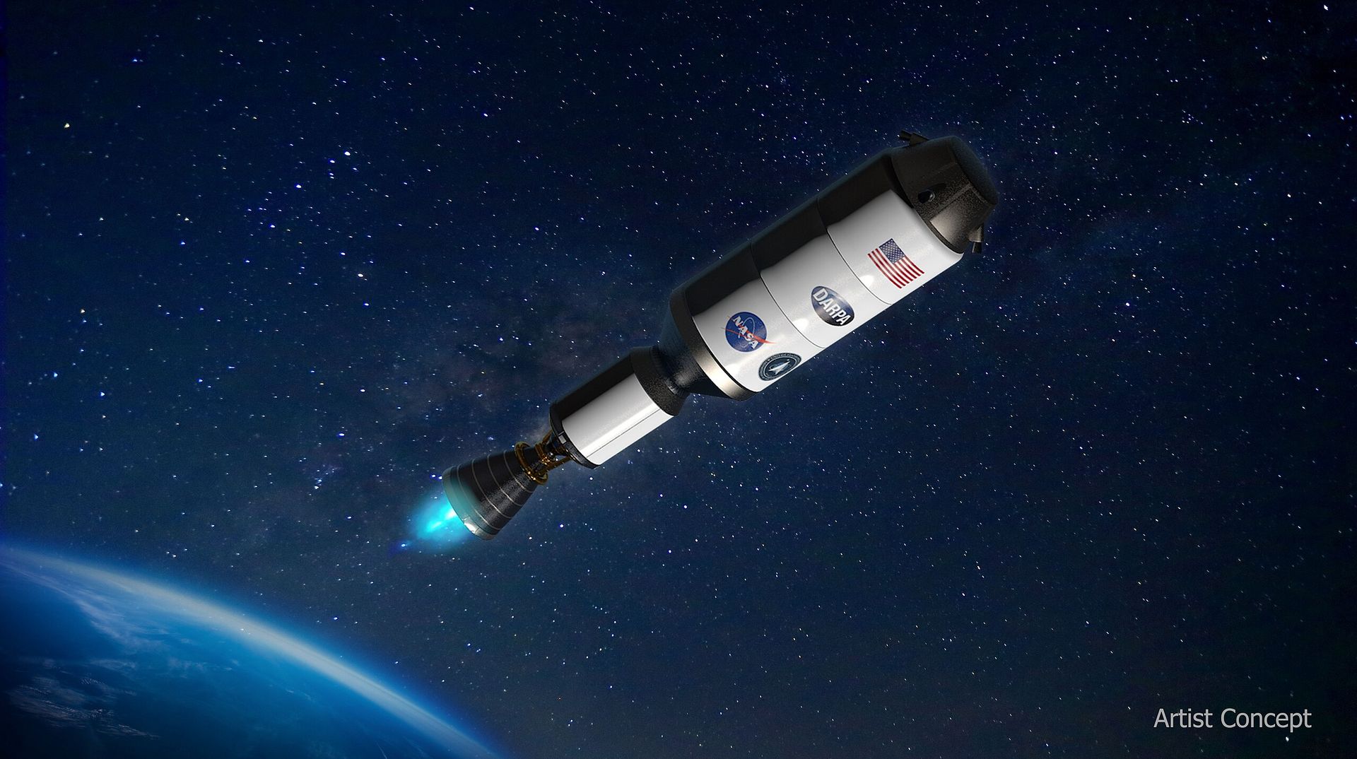 A render of Demonstration for Rocket to Agile Cislunar Operations (DRACO) spacecraft, which will demonstrate a nuclear thermal rocket engine. Nuclear thermal propulsion technology could be used for future NASA crewed missions to Mars. (Credit: DARPA)