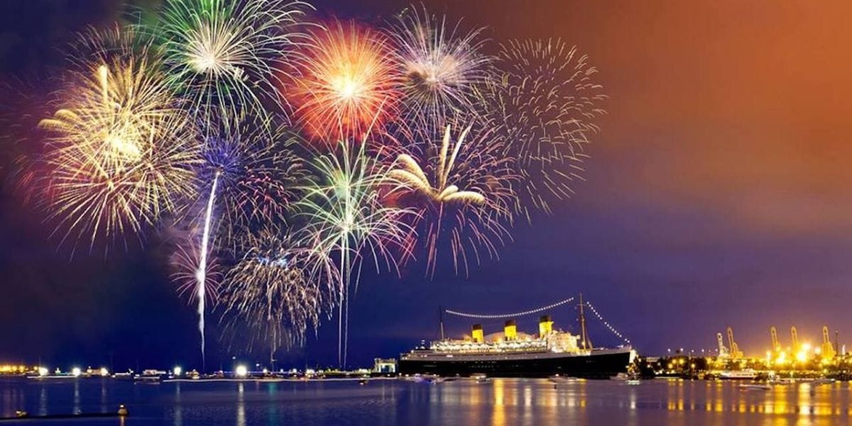 Fireworks show over the Queen Mary